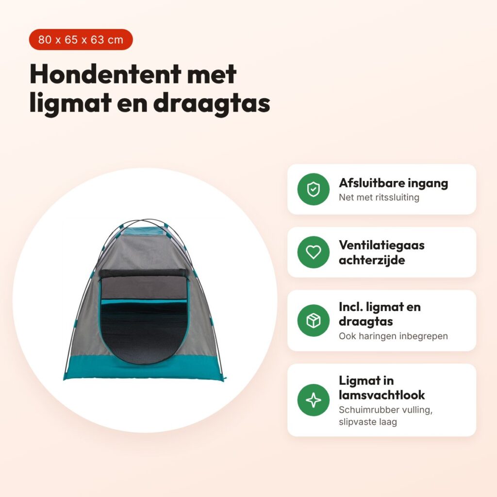 Trixie hondentent donkergrijs/petrol 80 x 65 x 63 cm – met ligmat – voordelen