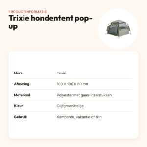 Trixie hondentent pop-up olijfgroen/beige 100 x 100 x 80 cm – productinformatie