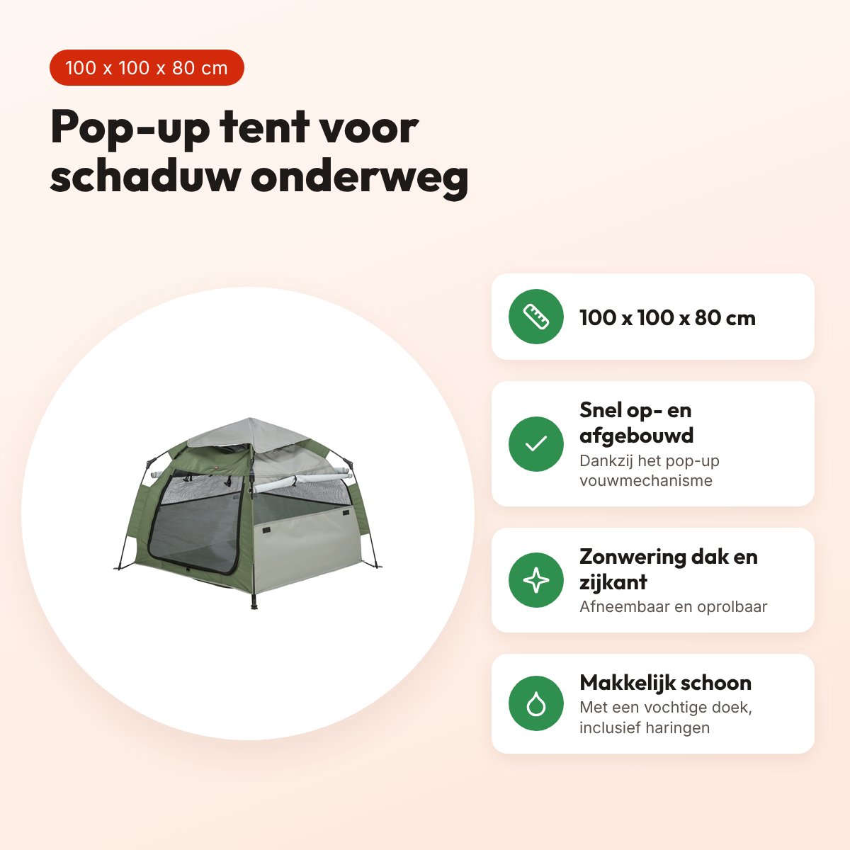 Trixie hondentent pop-up olijfgroen/beige 100 x 100 x 80 cm – voordelen