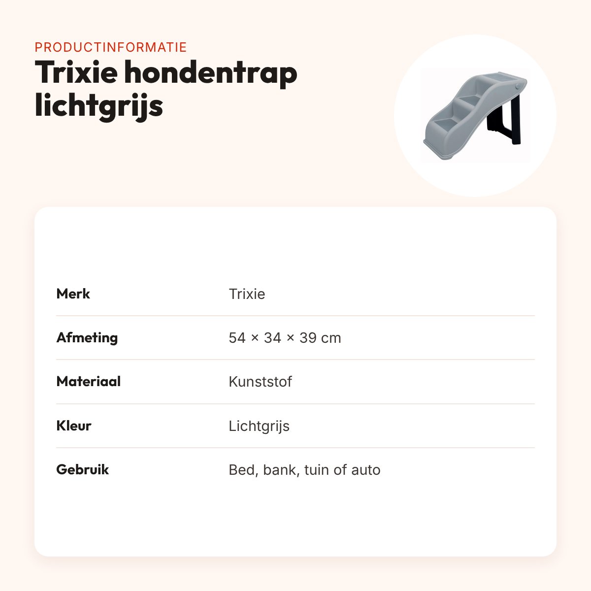 Trixie hondentrap lichtgrijs 54 x 34 x 39 cm – inklapbaar, antislip – productinformatie