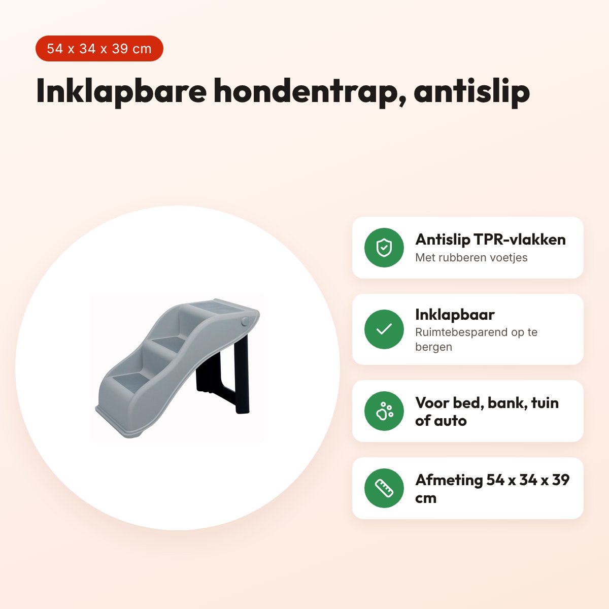 Trixie hondentrap lichtgrijs 54 x 34 x 39 cm – inklapbaar, antislip – voordelen