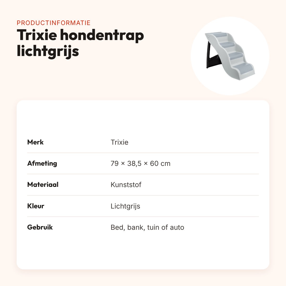 Trixie hondentrap lichtgrijs 79 x 38,5 x 60 cm – inklapbaar, antislip – productinformatie