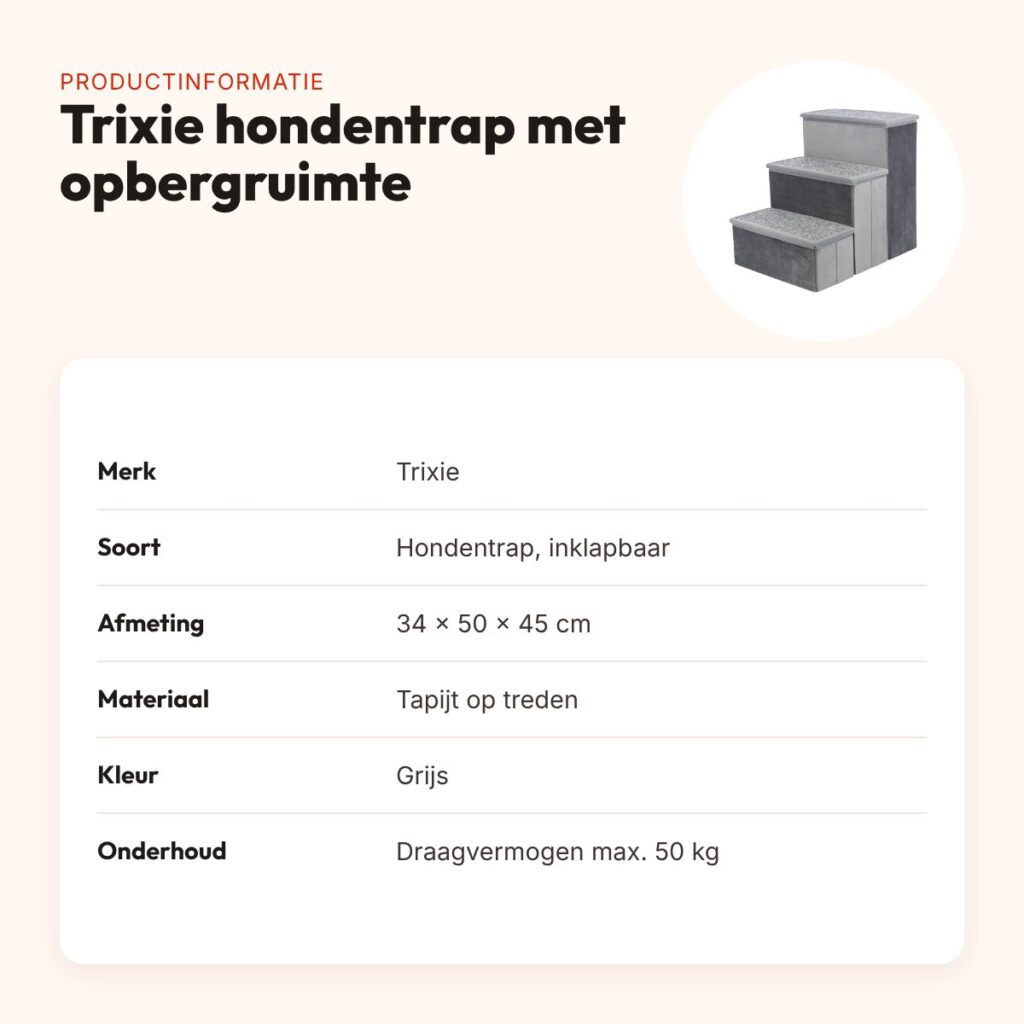 Trixie hondentrap met opbergruimte grijs 34 x 50 x 45 cm – inklapbaar – productinformatie