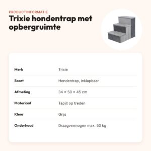 Trixie hondentrap met opbergruimte grijs 34 x 50 x 45 cm – inklapbaar – productinformatie