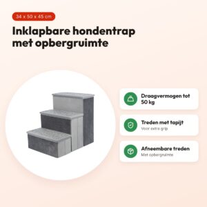 Trixie hondentrap met opbergruimte grijs 34 x 50 x 45 cm – inklapbaar – voordelen