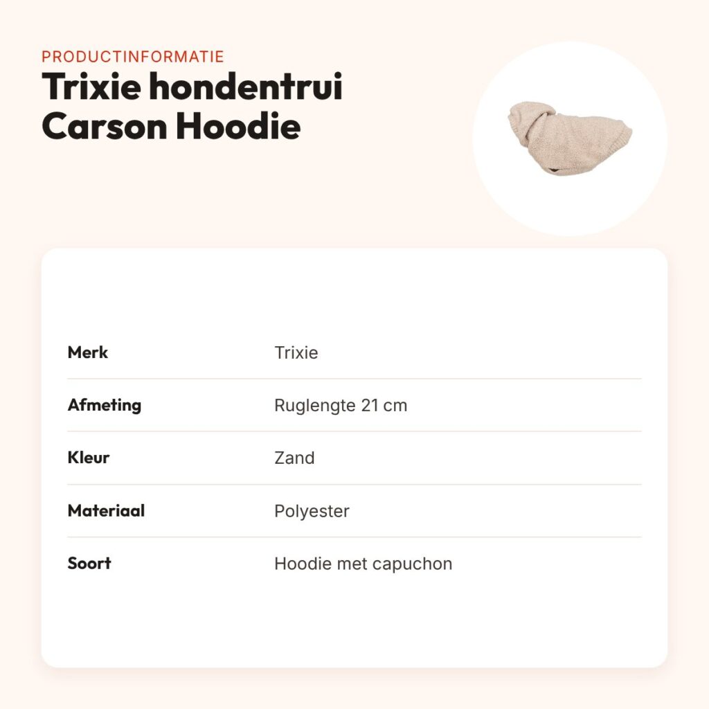 Trixie hondentrui Carson Hoodie zand 21 cm – met capuchon – productinformatie
