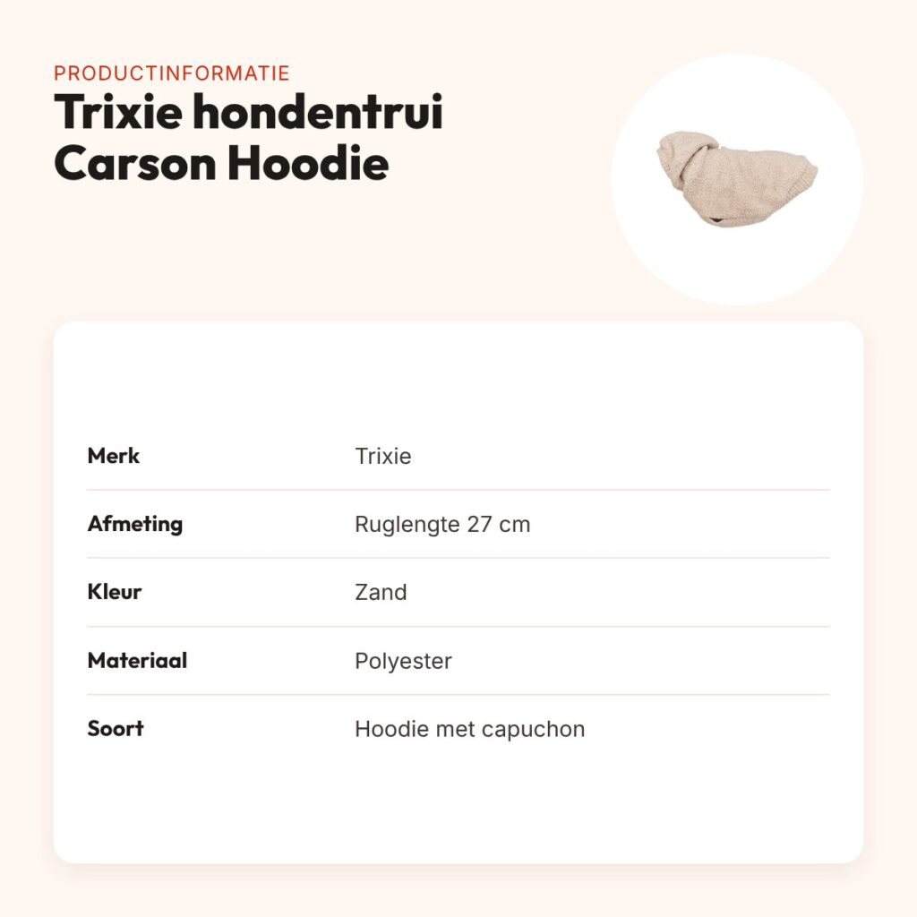 Trixie hondentrui Carson Hoodie zand 27 cm – met capuchon – productinformatie