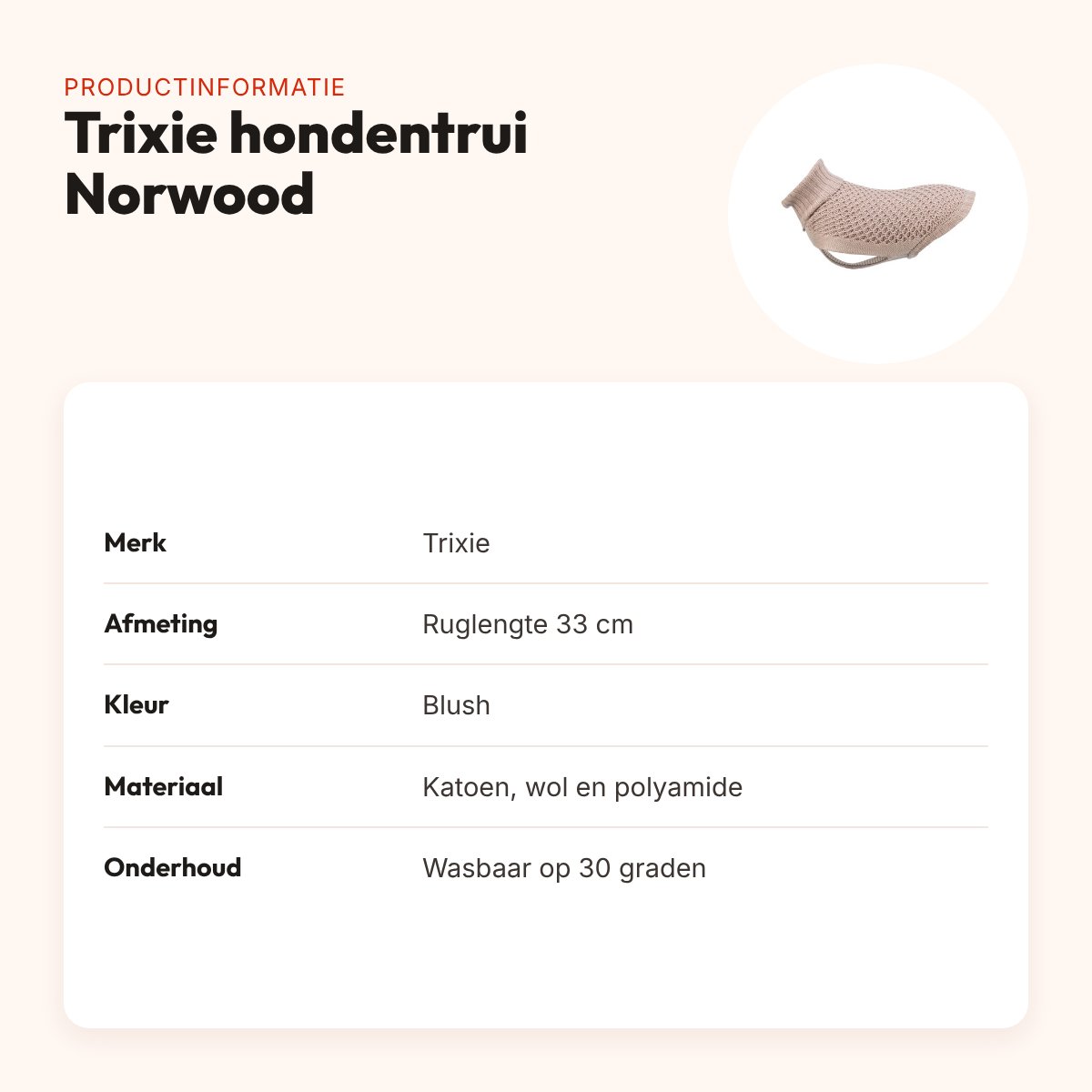 Trixie hondentrui Norwood blush 33 cm – katoen, wol en polyamide – productinformatie