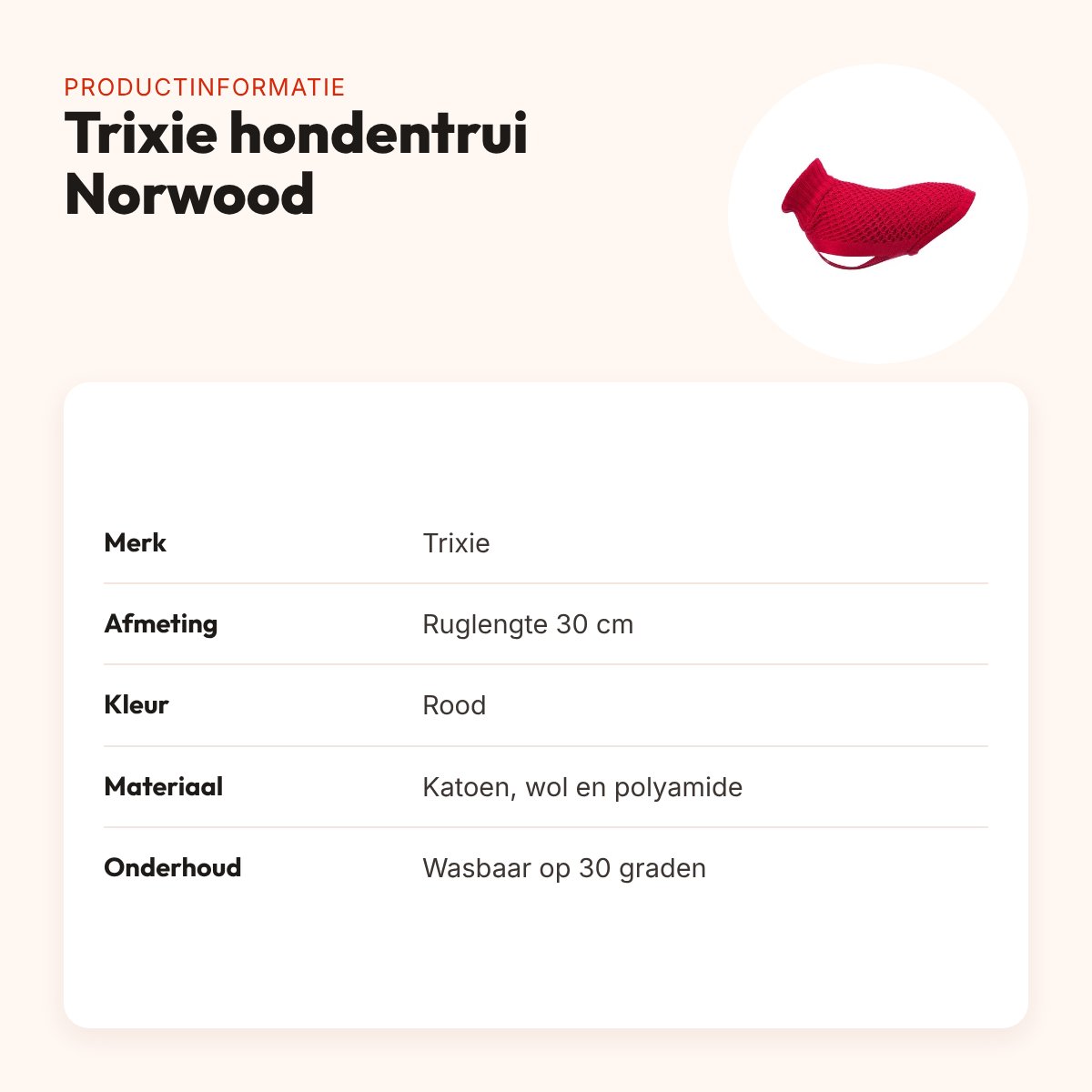 Trixie hondentrui Norwood rood 30 cm – katoen, wol en polyamide – productinformatie