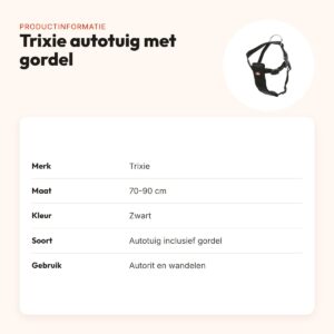 Trixie hondentuig auto inclusief gordel zwart 70-90 cm – met korthouder – productinformatie