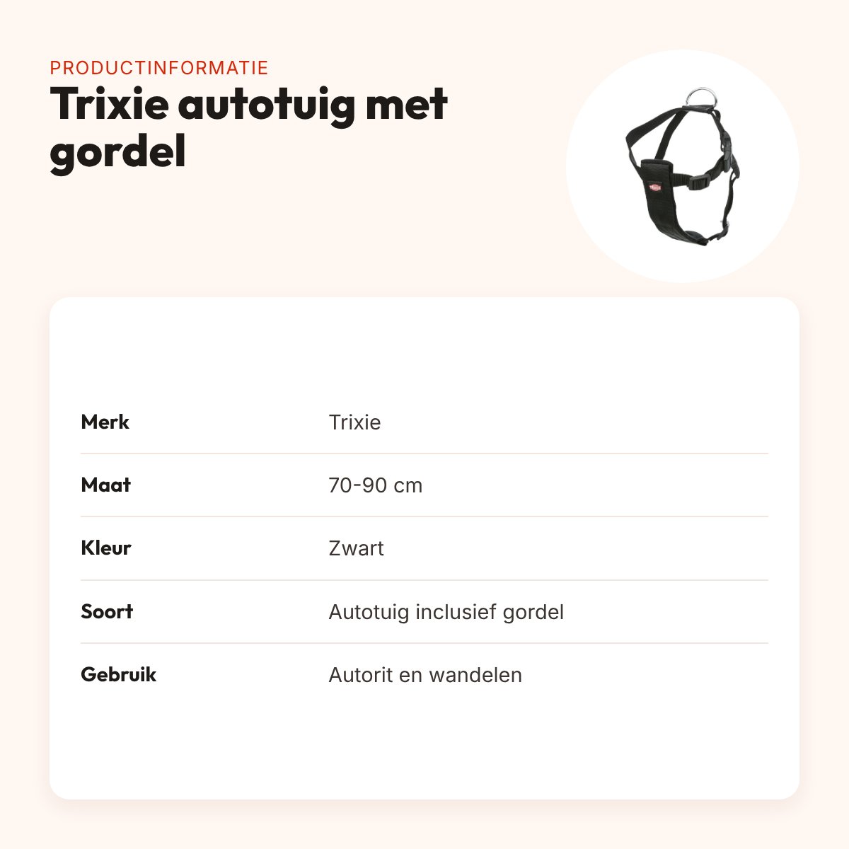 Trixie hondentuig auto inclusief gordel zwart 70-90 cm – met korthouder – productinformatie