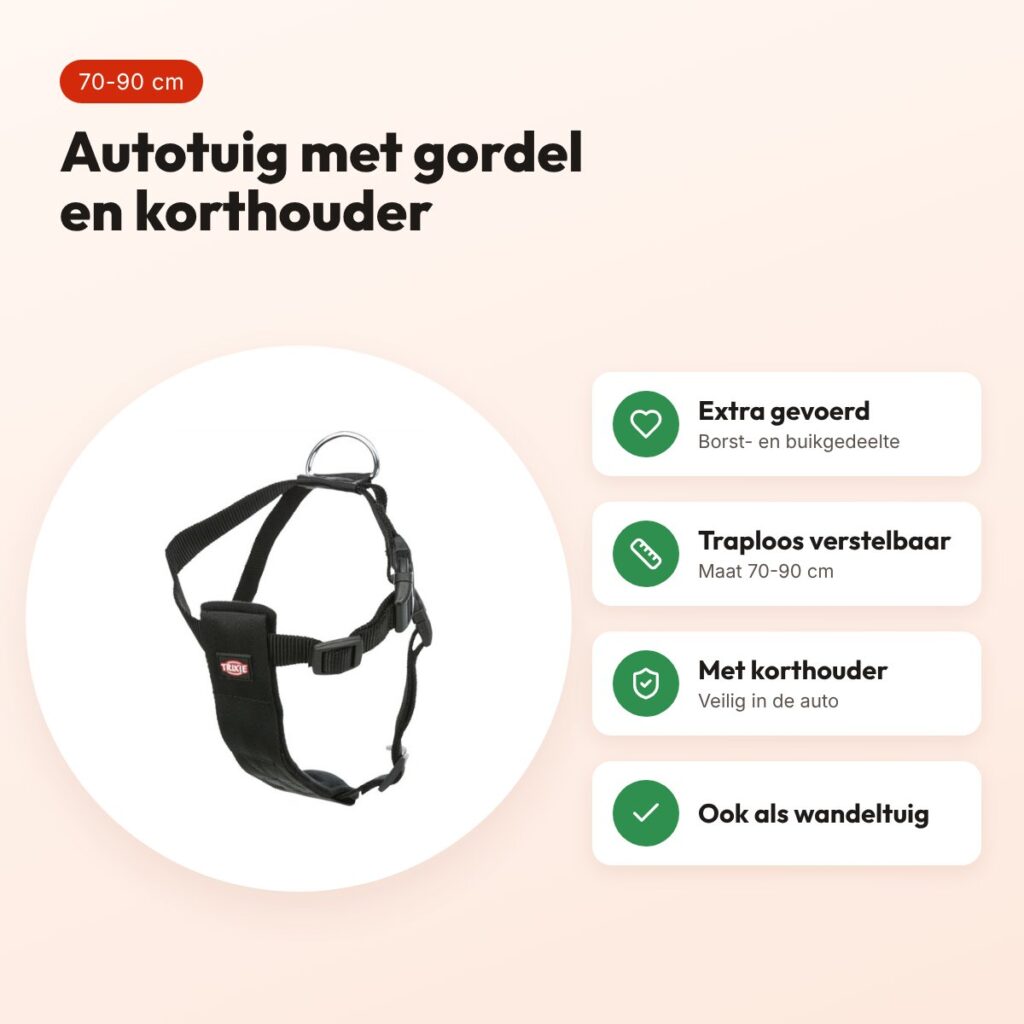 Trixie hondentuig auto inclusief gordel zwart 70-90 cm – met korthouder – voordelen