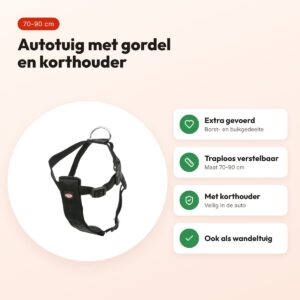 Trixie hondentuig auto inclusief gordel zwart 70-90 cm – met korthouder – voordelen