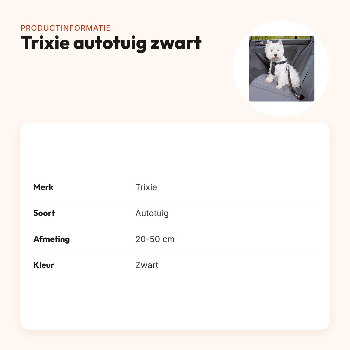 Trixie hondentuig auto zwart 20-50 cm – inclusief autogordel – productinformatie