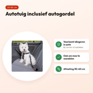 Trixie hondentuig auto zwart 30-60 cm – inclusief autogordel – voordelen