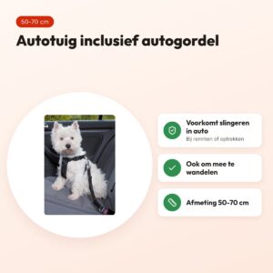 Trixie hondentuig auto zwart 50-70 cm – inclusief autogordel – voordelen