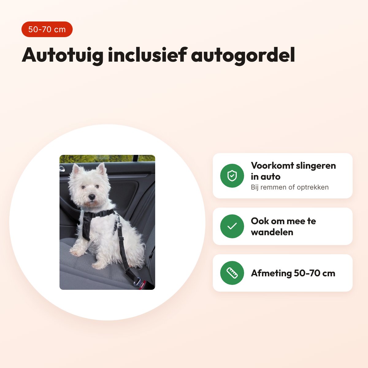 Trixie hondentuig auto zwart 50-70 cm – inclusief autogordel – voordelen