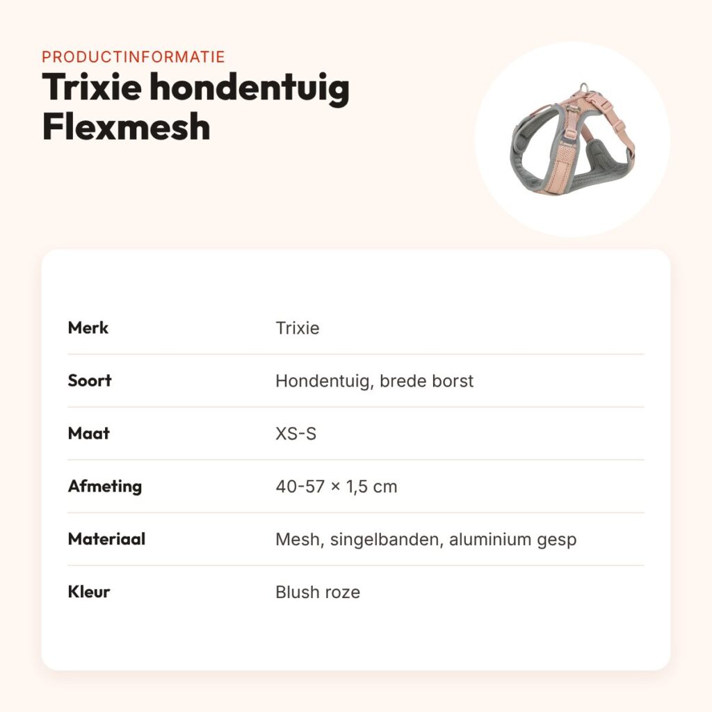 Trixie hondentuig Flexmesh brede borst blush roze XS-S 40-57 x 1,5 cm – productinformatie