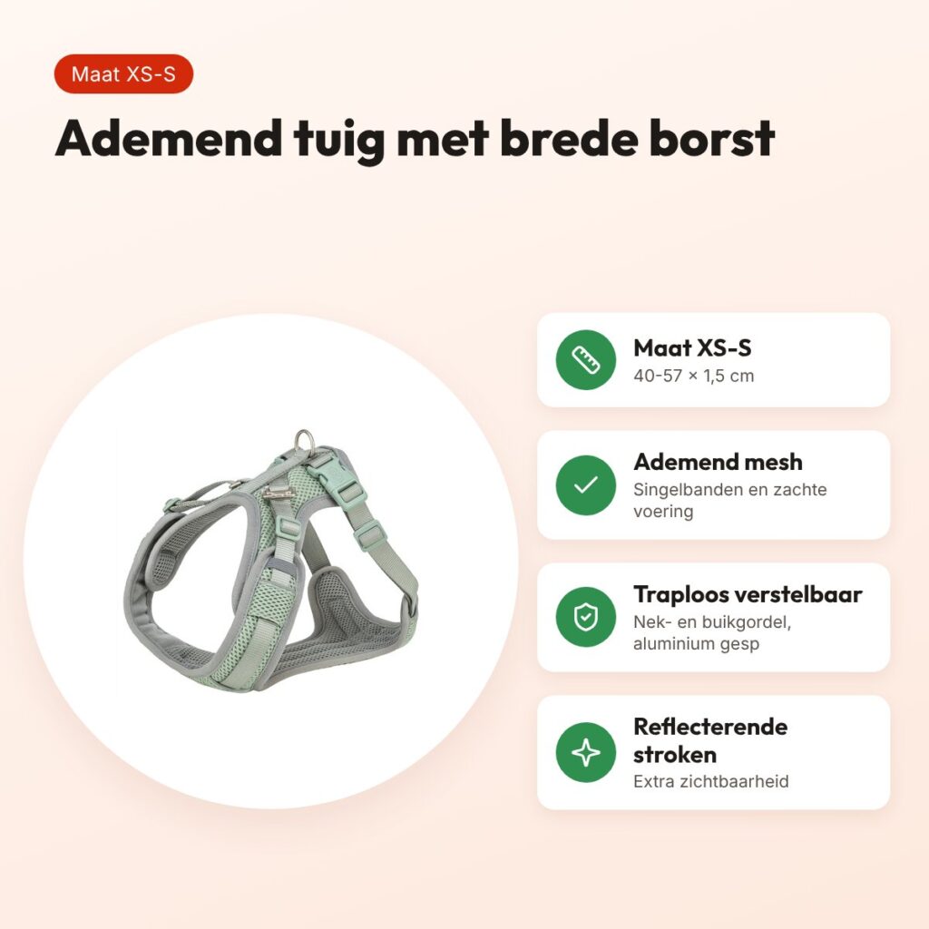 Trixie hondentuig Flexmesh brede borst saliegroen XS-S 40-57 x 1,5 cm – voordelen