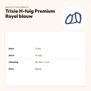 Trixie hondentuig H-tuig Premium Royal blauw 30-44 cm – nylon, verstelbaar – productinformatie