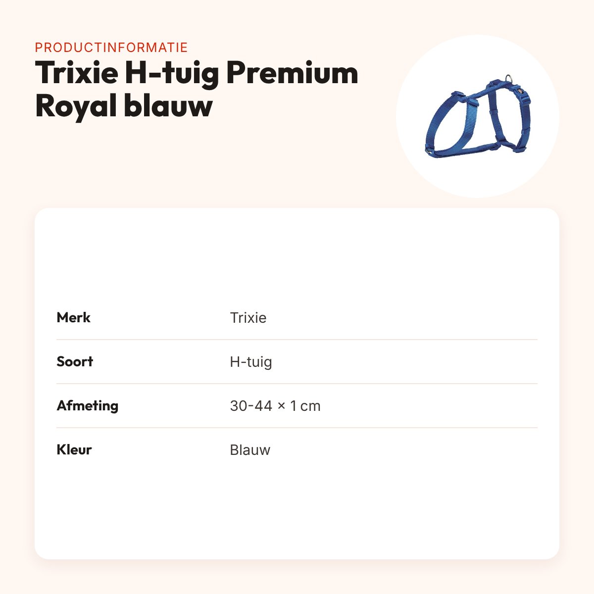 Trixie hondentuig H-tuig Premium Royal blauw 30-44 cm – nylon, verstelbaar – productinformatie