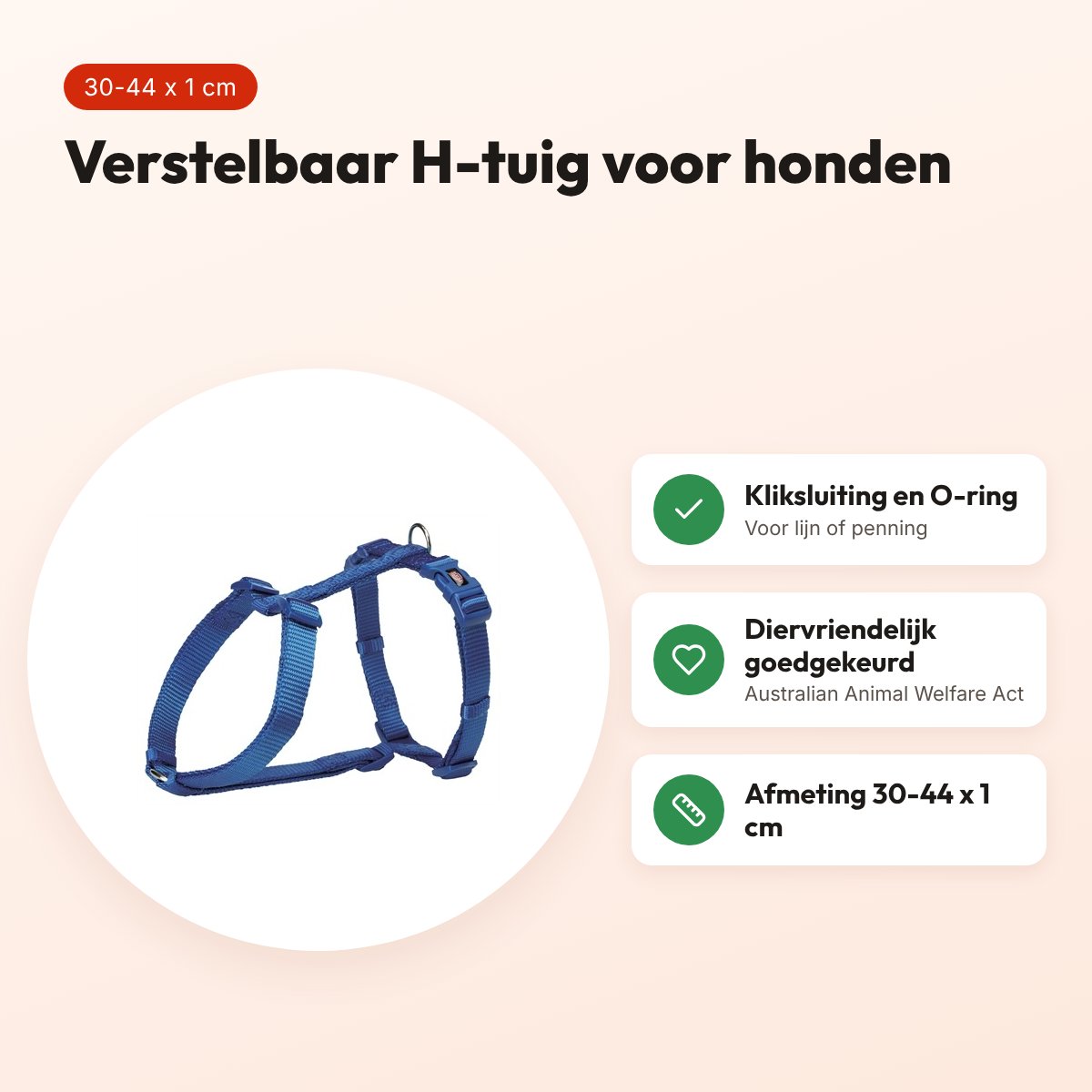 Trixie hondentuig H-tuig Premium Royal blauw 30-44 cm – nylon, verstelbaar – voordelen