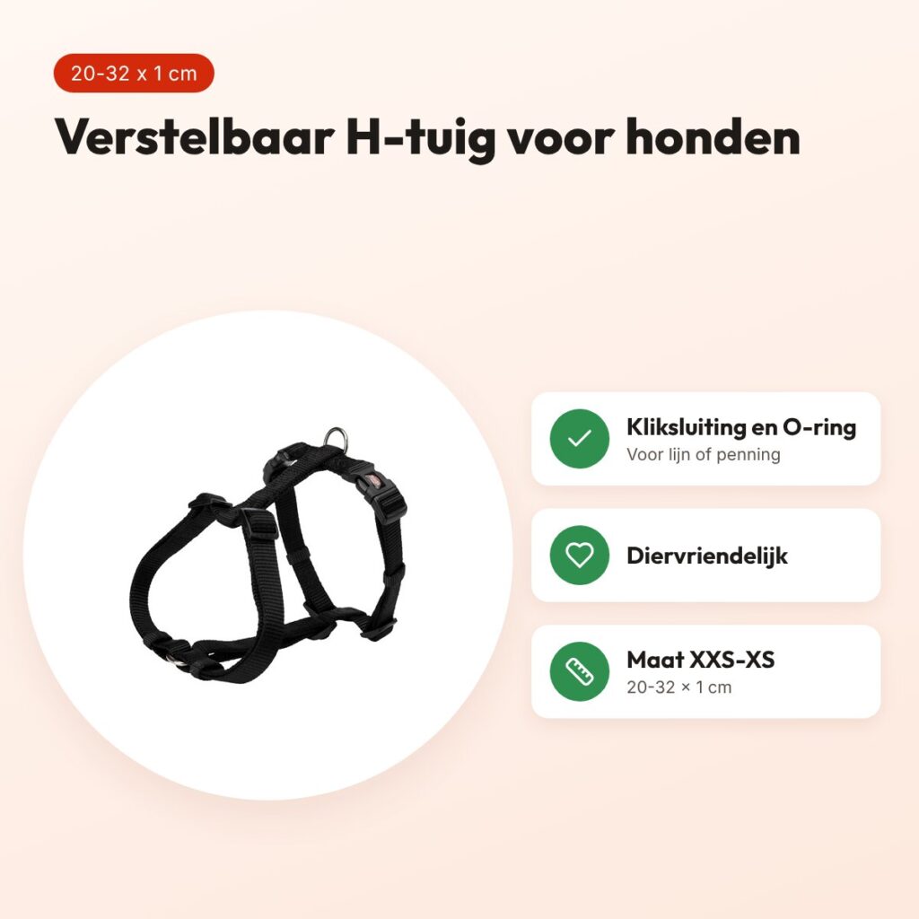 Trixie hondentuig H-tuig zwart 20-32 cm – nylon, verstelbaar – voordelen