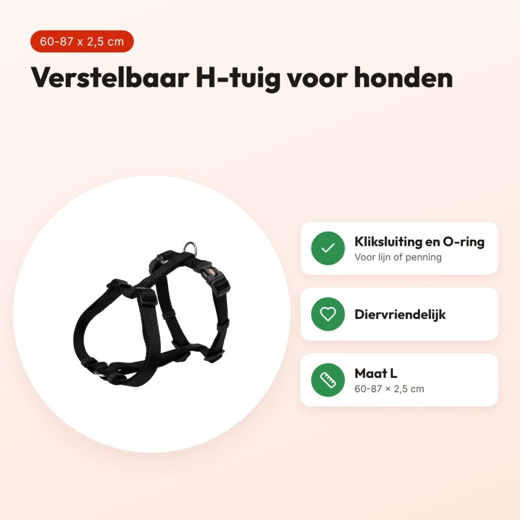 Trixie hondentuig H-tuig zwart 60-87 cm – nylon, verstelbaar – voordelen