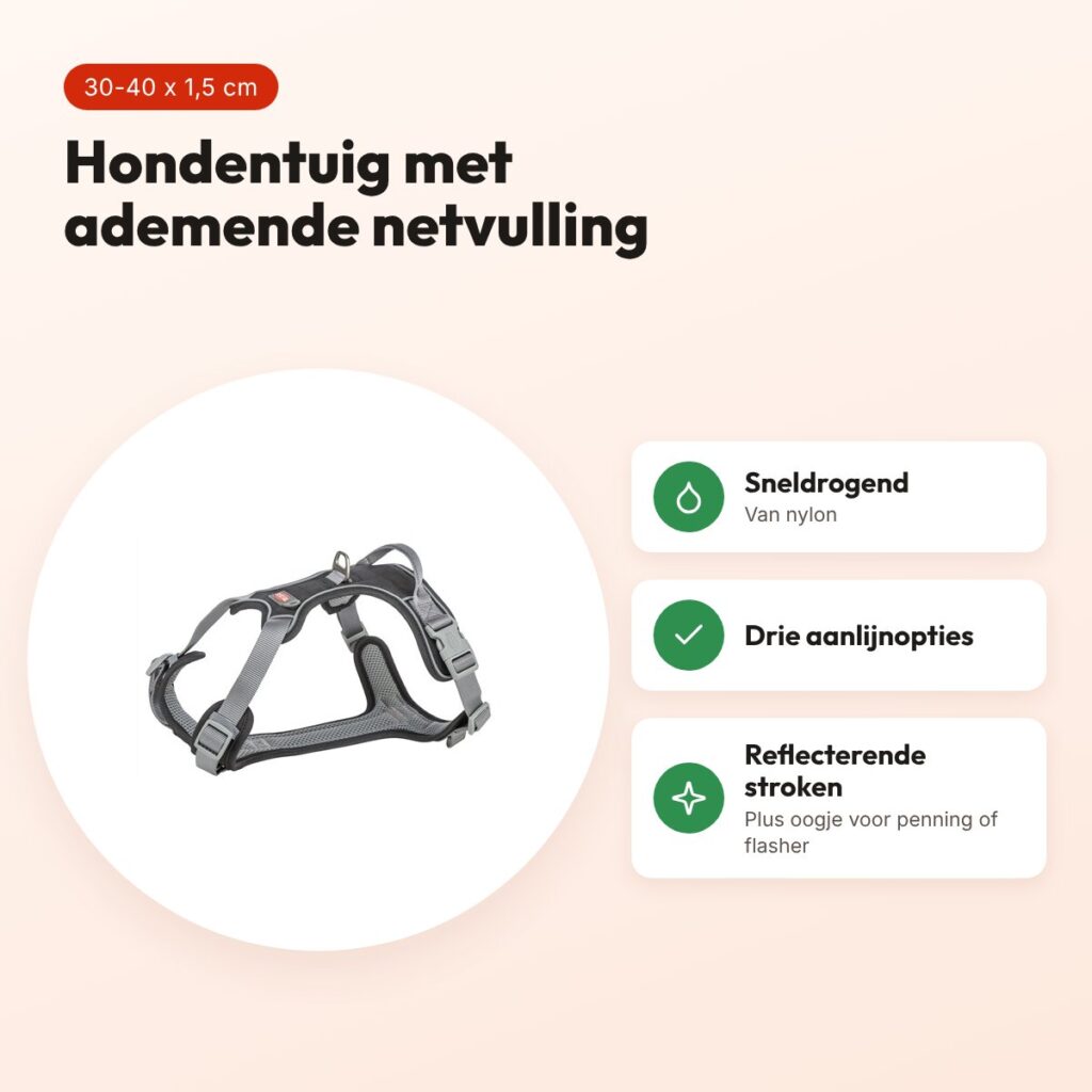 Trixie hondentuig Premium Active zwart 30-40 cm – ademend, sneldrogend – voordelen