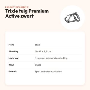 Trixie hondentuig Premium Active zwart 69-87 x 2,5 cm – productinformatie