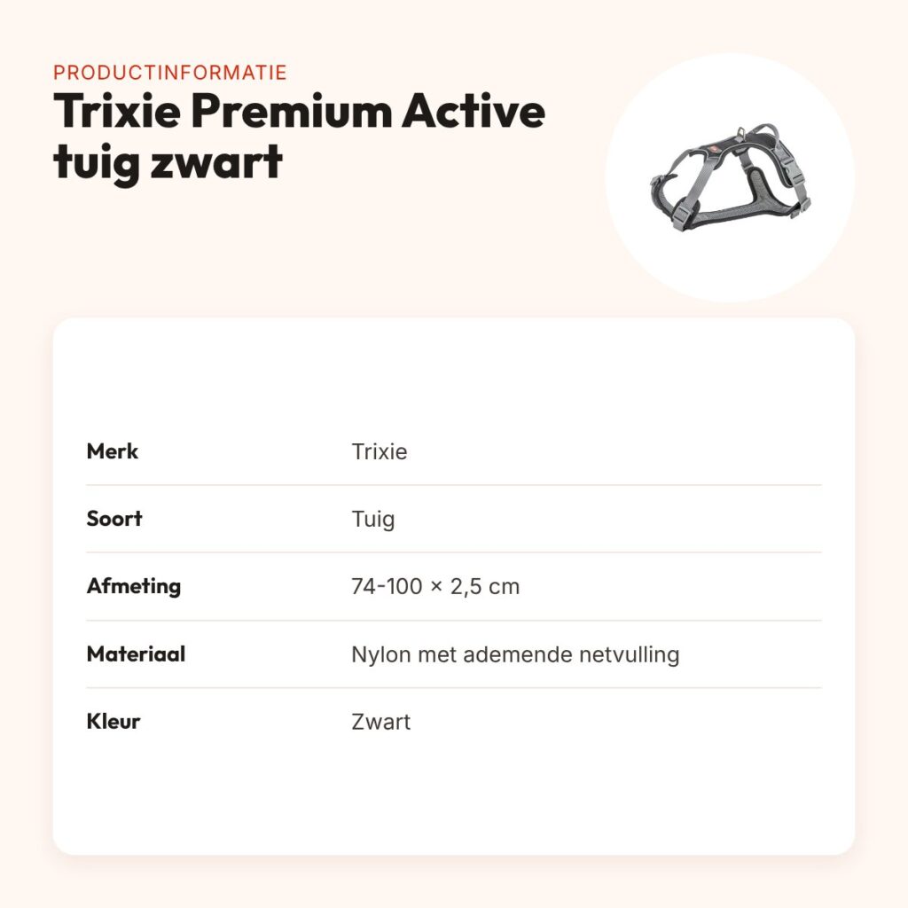 Trixie hondentuig Premium Active zwart 74-100 cm – ademend, sneldrogend – productinformatie