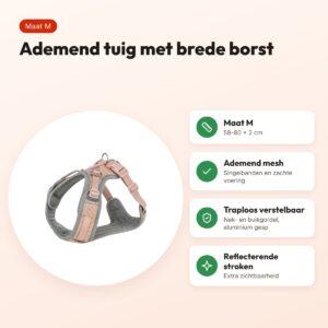 Trixie hondentuig Premium Flexmesh brede borst blush roze M 58-80 x 2 cm – voordelen