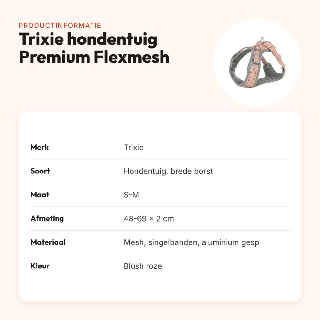 Trixie hondentuig Premium Flexmesh brede borst blush roze S-M 48-69 x 2 cm – productinformatie