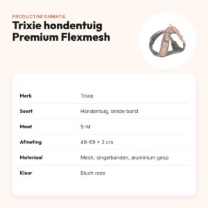 Trixie hondentuig Premium Flexmesh brede borst blush roze S-M 48-69 x 2 cm – productinformatie