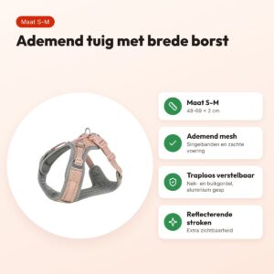 Trixie hondentuig Premium Flexmesh brede borst blush roze S-M 48-69 x 2 cm – voordelen
