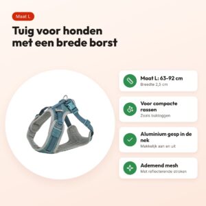 Trixie hondentuig Premium Flexmesh brede borst petrol L 63-92 x 2,5 cm – voordelen