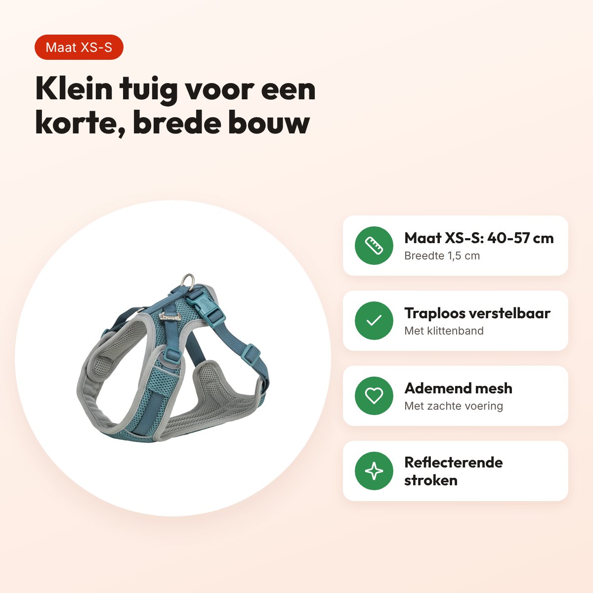 Trixie hondentuig Premium Flexmesh brede borst petrol XS-S 40-57 x 1,5 cm – voordelen
