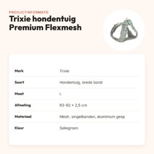 Trixie hondentuig Premium Flexmesh brede borst saliegroen L 63-92 x 2,5 cm – productinformatie
