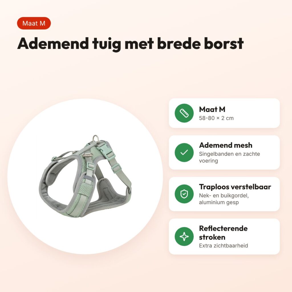 Trixie hondentuig Premium Flexmesh brede borst saliegroen M 58-80 x 2 cm – voordelen