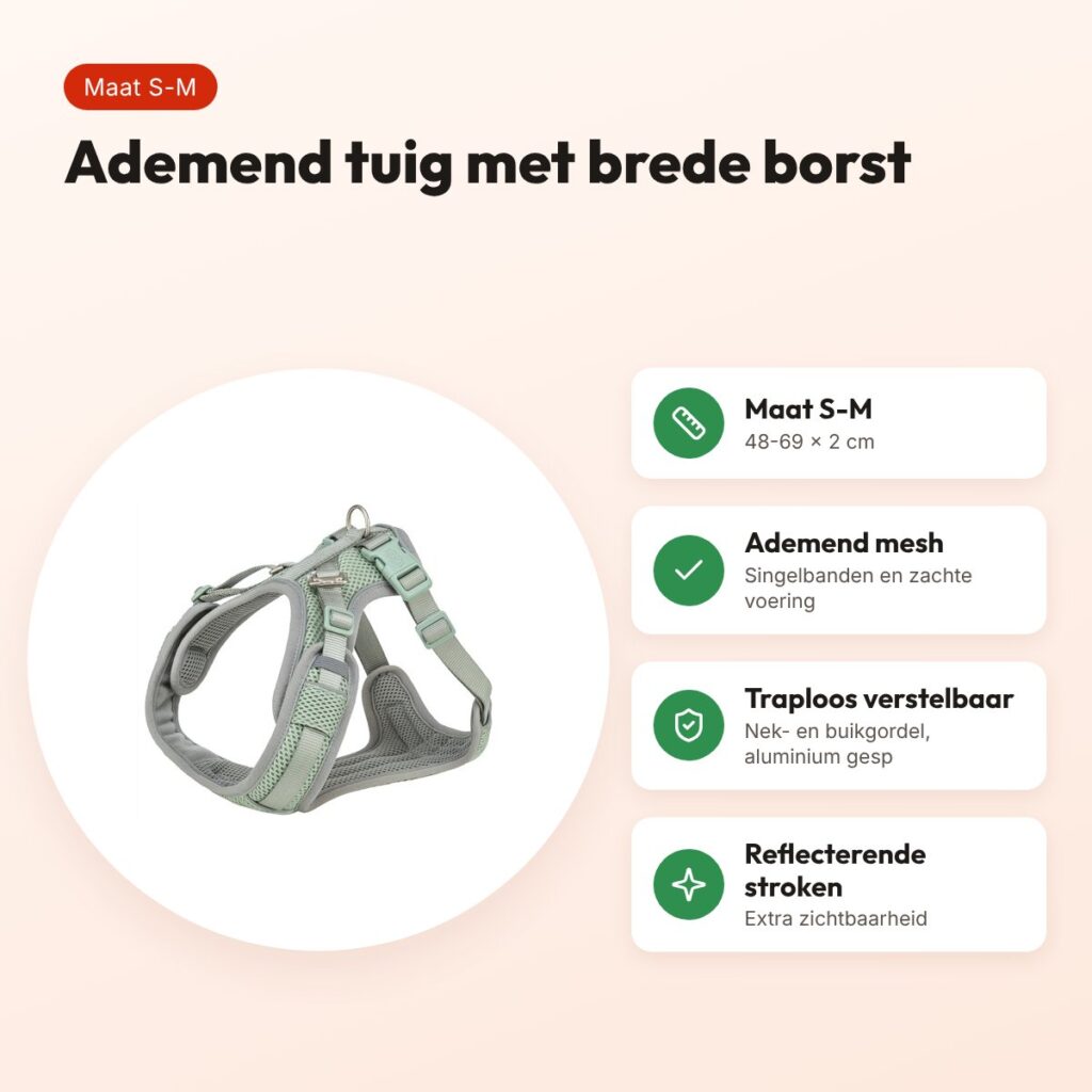Trixie hondentuig Premium Flexmesh brede borst saliegroen S-M 48-69 x 2 cm – voordelen