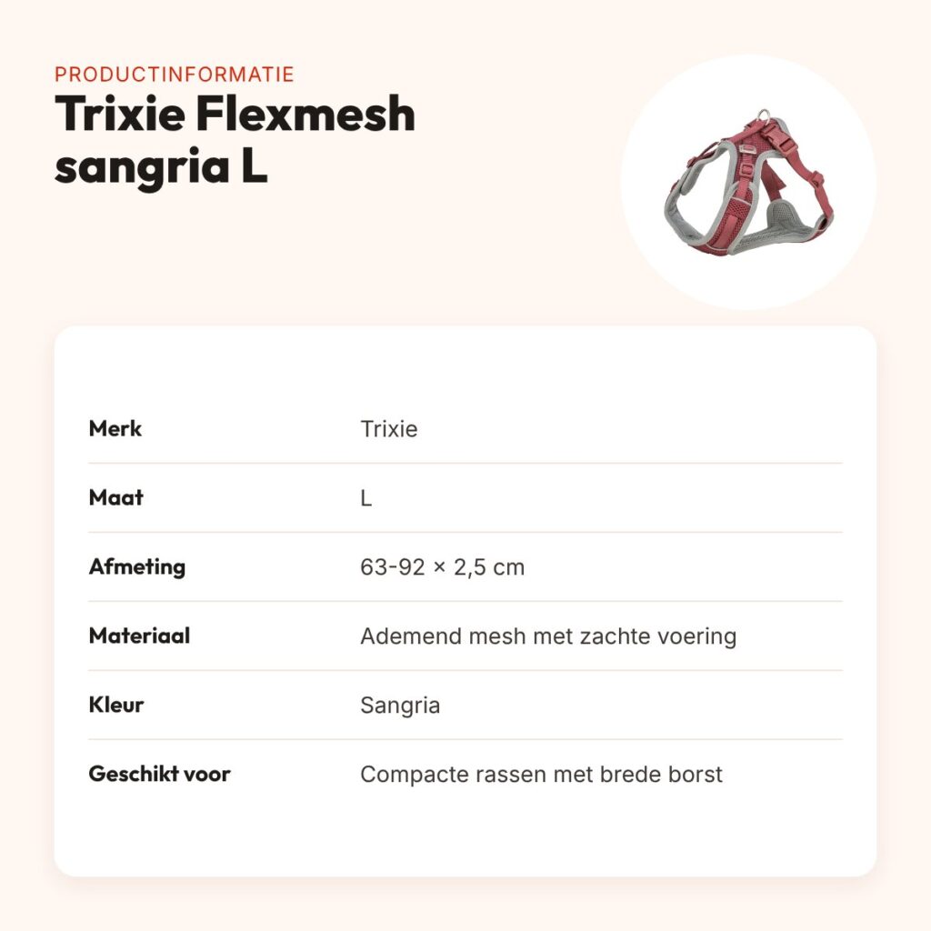 Trixie hondentuig Premium Flexmesh brede borst sangria L 63-92 x 2,5 cm – productinformatie