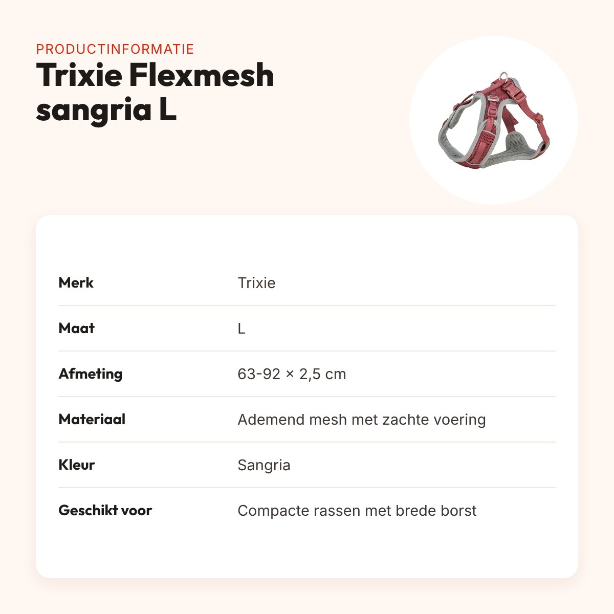 Trixie hondentuig Premium Flexmesh brede borst sangria L 63-92 x 2,5 cm – productinformatie