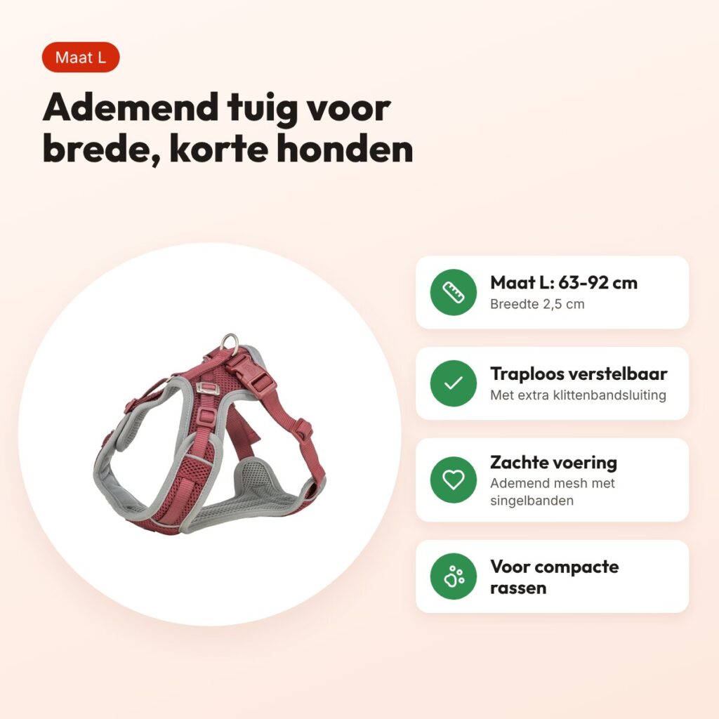 Trixie hondentuig Premium Flexmesh brede borst sangria L 63-92 x 2,5 cm – voordelen