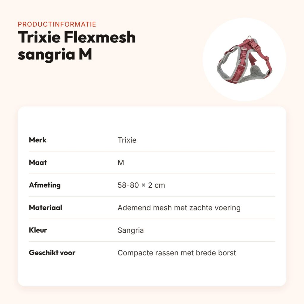 Trixie hondentuig Premium Flexmesh brede borst sangria M 58-80 x 2 cm – productinformatie