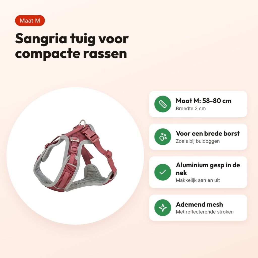 Trixie hondentuig Premium Flexmesh brede borst sangria M 58-80 x 2 cm – voordelen