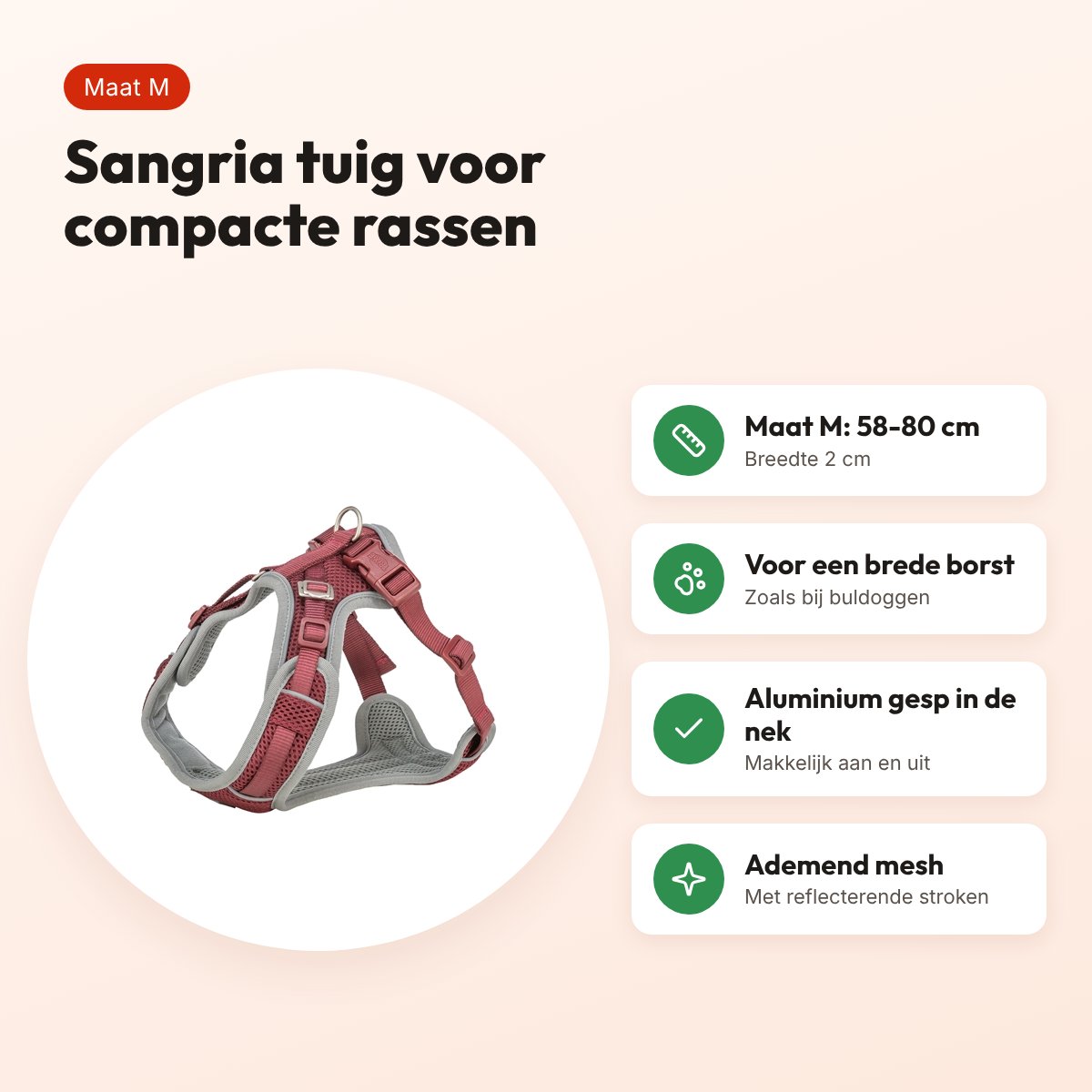 Trixie hondentuig Premium Flexmesh brede borst sangria M 58-80 x 2 cm – voordelen