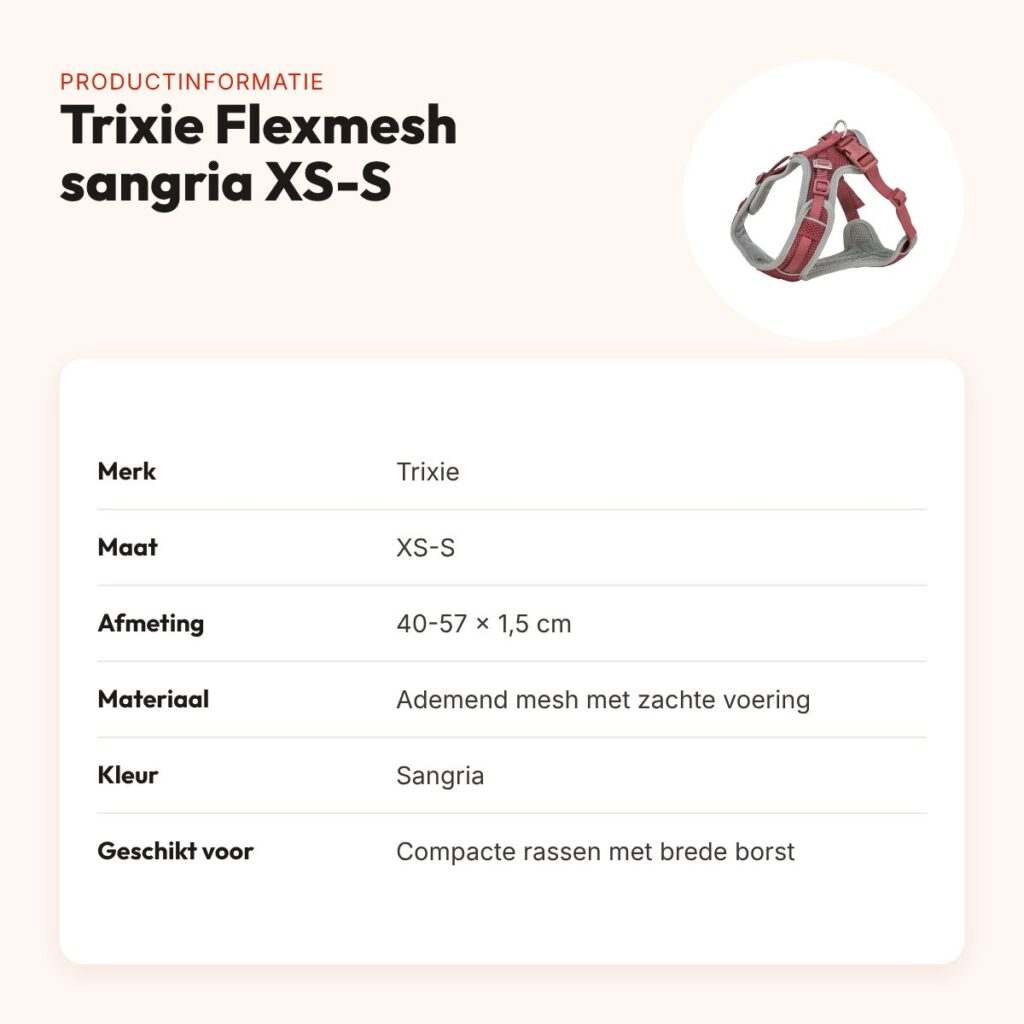 Trixie hondentuig Premium Flexmesh brede borst sangria XS-S 40-57 x 1,5 cm – productinformatie