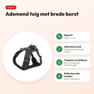 Trixie hondentuig Premium Flexmesh brede borst zwart M 58-80 x 2 cm – voordelen