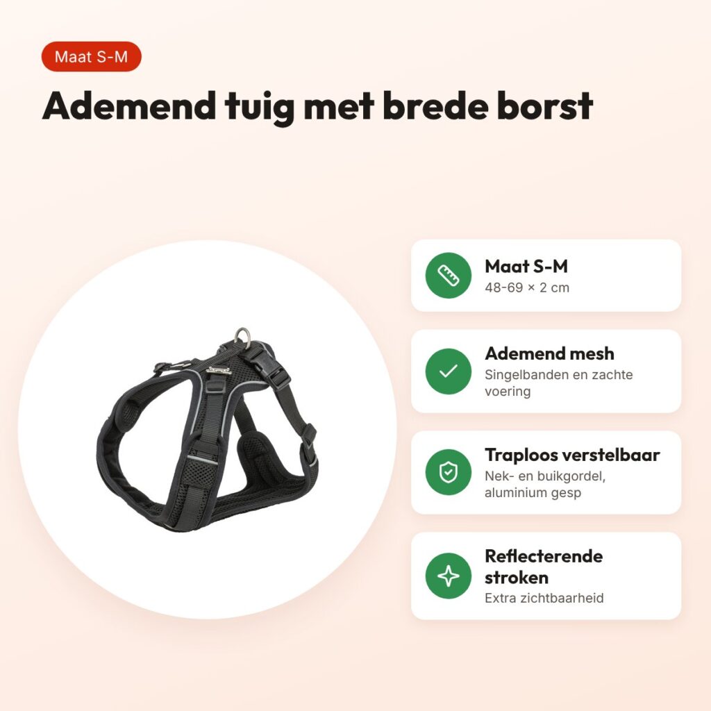 Trixie hondentuig Premium Flexmesh brede borst zwart S-M 48-69 x 2 cm – voordelen
