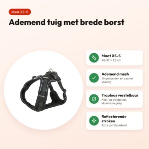 Trixie hondentuig Premium Flexmesh brede borst zwart XS-S 40-57 x 1,5 cm – voordelen